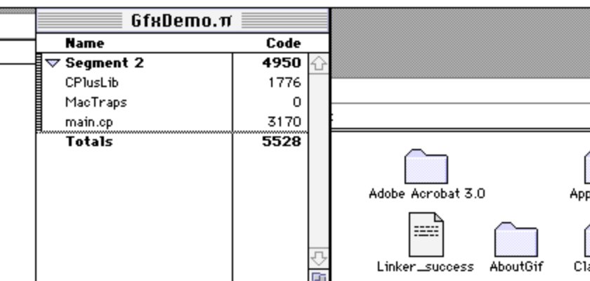 The project without ANSI++: CPlusLib, MacTraps and main.cp, totals 5528 before rebuild