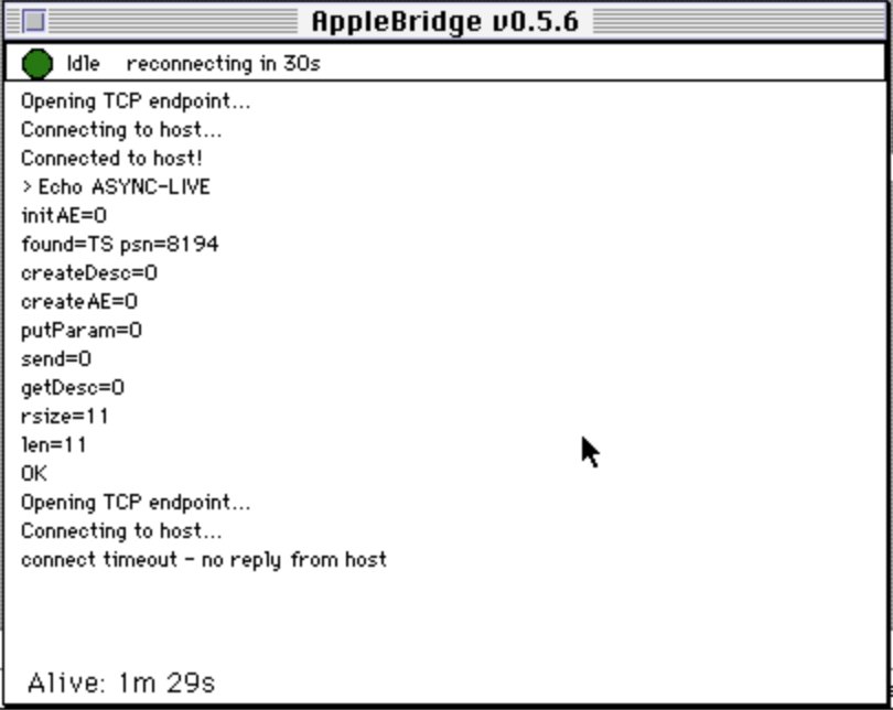 The non-blocking connect working: the daemon establishes its link without blocking the cooperative scheduler