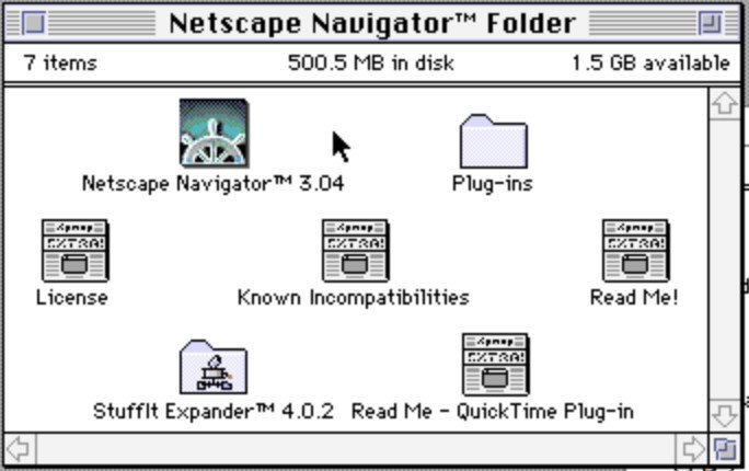 The Netscape Navigator folder — a stock 3.04 installation, nothing added