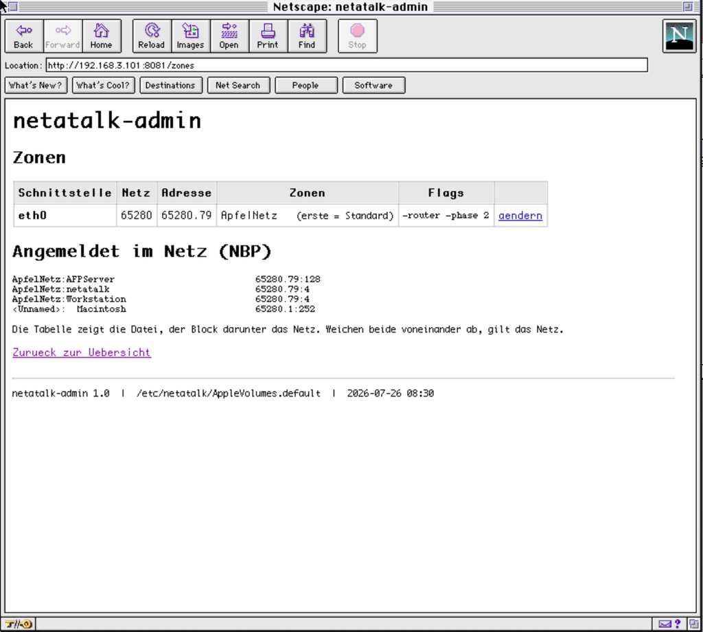 Zonen und NBP-Anmeldungen im netatalk-admin