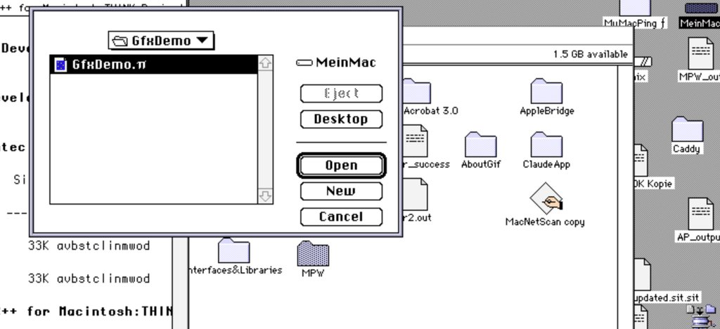 The GfxDemo folder containing GfxDemo.π, selected and ready to open