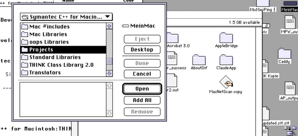 Two levels up: the Symantec C++ for Macintosh folder, listing Mac Libraries among others